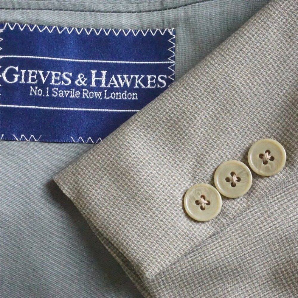 Gieves & Hawkes Savile Row Dover 1005 Wool Gray Brown Plaid Sport Coat Sz 42R